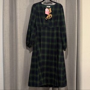 Oh So Modest -In Bloom Elegant Green and Black Checkered Midi Dress